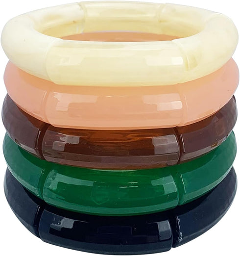 FUNOJOY Summer Bangles Bracelets for Women Chunky Curved Stackable Bracelets Acrylic Beaded Stretch Bracelets for Teen Girls Gift...