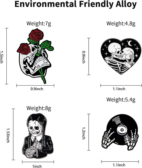 7 Pack Cool Enamel Pins for Backpacks Jackets Hat Set, Black Horror Skull Brooch Pins...