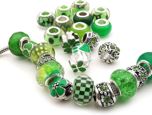 50pcs Assorted Green Resin Imitation Glass European Large Hole Beads Rhinestone Metal Spacer Charms Bead Assortments for DIY Crafts Bracelets Neck...
