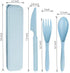 Reusable Travel Utensils Set with Case, Blue Wheat Straw Portable Knife Fork Spoons Tableware, Eco-Friendly BPA Free Cutlery for Kids and Adults a...