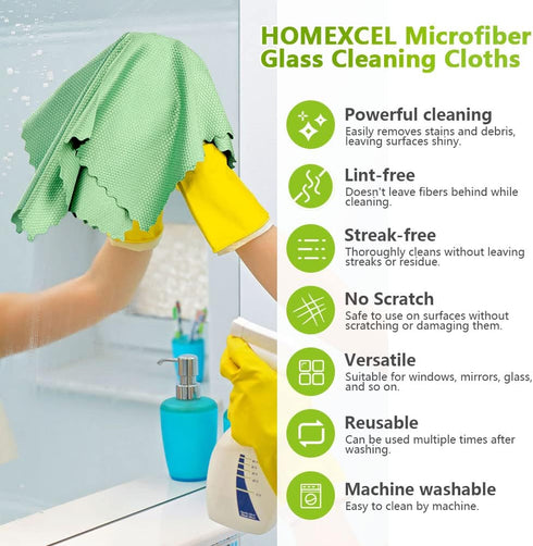 HOMEXCEL Microfiber Glass Cleaning Cloths-6PK, 16"x14" Lint Free Window Cleaning Cloth, Glasses, Mirrors, Screens, Stainless Steel, Premium Microf...