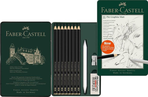 Faber-Castell Pitt Graphite Matte Pencil Set, Metal Tin of 8 Graphite Pencils and Sketching Accessories (HB, 2B, 4B, 6B, 8B, 10B, 12B, 14B), Penci...