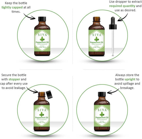 Siva Peppermint Essential Oil - 4 Fl Oz – Natural Peppermint Oil - for Diffuser, Face, Skin Care, Aromatherapy, Hair Care, Scalp and Body Massage ...