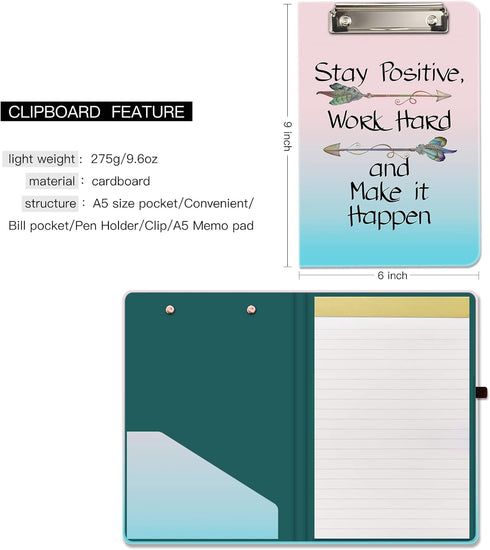 Hongri Mini Clipboard Folio with Refillable Lined Notepad and Interior Storage Pocket for Students, Classroom, Office, Man, Cute Custom Pattern, S...