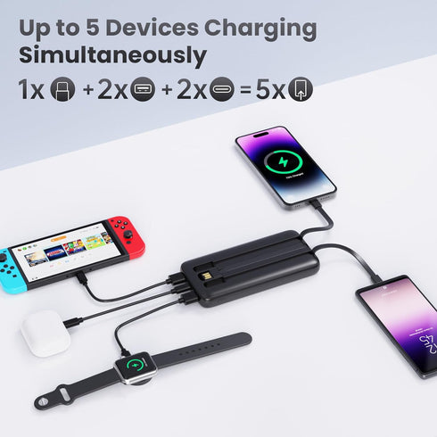 Portable Charger with Built-in Cables, Ultra Slim 13800mAh PD 3.0A USB-C Power Bank, LCD Display Battery Pack Compatible with iPhone 15/15 Plus/15...