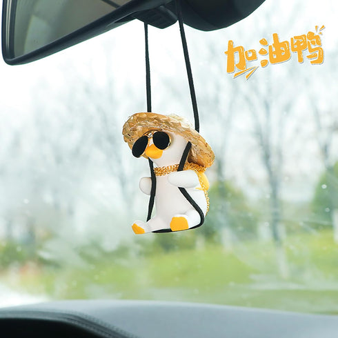 Car Pendant Duck Hanging Swing, Cool Flying Duck Car Rear View Mirror Hanging Accessories, Auto Truck Interior Rearview Mirror Decoration Swinging...