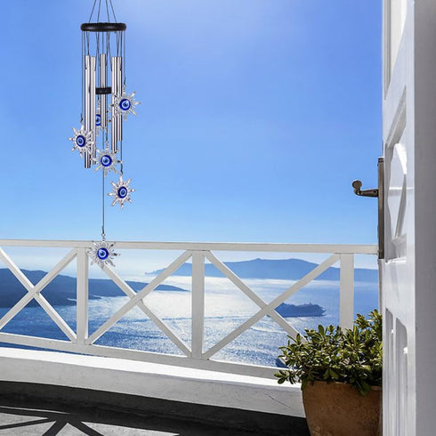 Blue Evil Eye Sun Wind Chimes Outdoor Decor, Mobile Sun Evil Eye Windcatcher, Evil Eye Sun Wind Bells, Sun Blue Evil Eye Amulet Wind Chimes for Ho...