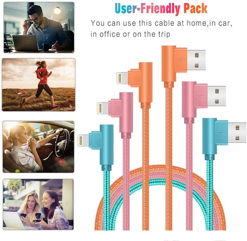 Lightning Charger, 3 Pack 6FT 90 Degree Charging Cable MFi Certified USB Lightning Cable Nylon Braided Fast Charging Cord Compatible for iPhone 14...