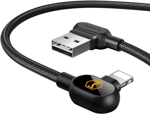 (3 Pack) USB 90 Degree Right Angle Design Game Cable LED Nylon Braided Sync Charge Double Size USB Data 4FT/1.2M Cable Compatible New PhoneiPad Pr...