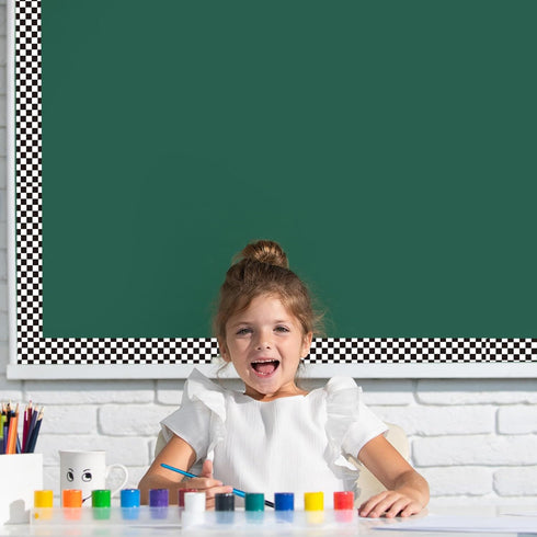 Whaline 98.4ft Checkered Bulletin Board Borders 3 Sizes White Black Checkered Die-Cut Bulletin Board Stripes Plaid Rolled Bulletin Board Trim for ...