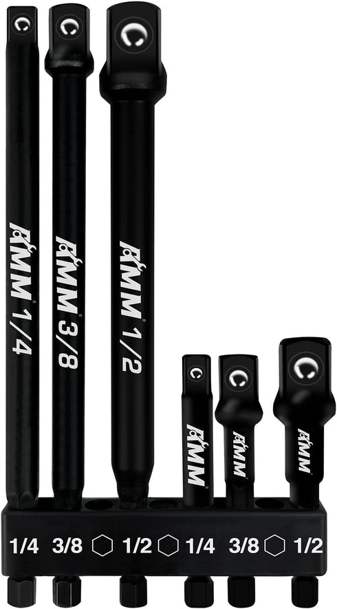 AMM 6-Piece Impact Grade Socket Adapter Set, 3-Inch & 6-Inch Power Drill Socket Driver Adaptor, 1/4", 3/8", 1/2" Hex Shank Adapt Your Power Drill ...