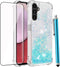 for Samsung Galaxy A14 5G Case with Tempered Glass Screen Protector, Women Girls Glitter Bling Floating Liquid Cute Soft TPU Protective Phone Case...
