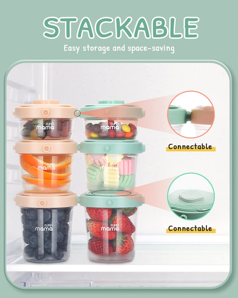 SUPERMAMA Plastic Baby Food Containers 12 Set(2/4/7oz),Stackable Baby Food Storage Containers with Lids, Baby Food Snack Jars,Freezer Safe,Easy to...
