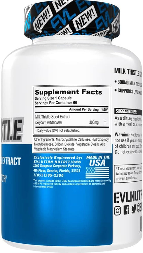 EVL Silymarin Milk Thistle Capsules - Pure Milk Thistle Supplement for Optimal Liver Cleanse Detox & Repair - Herbal Liver Support Supplement with...