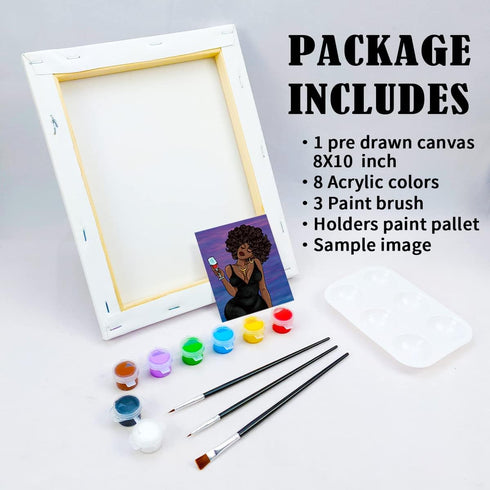 Canvas Painting Kit Pre Drawn Canvas for Painting for Adults Party Kits Paint and Sip Party Supplies 8x10 Canvas to Paint 8 Acrylic Colors,3 Brush...