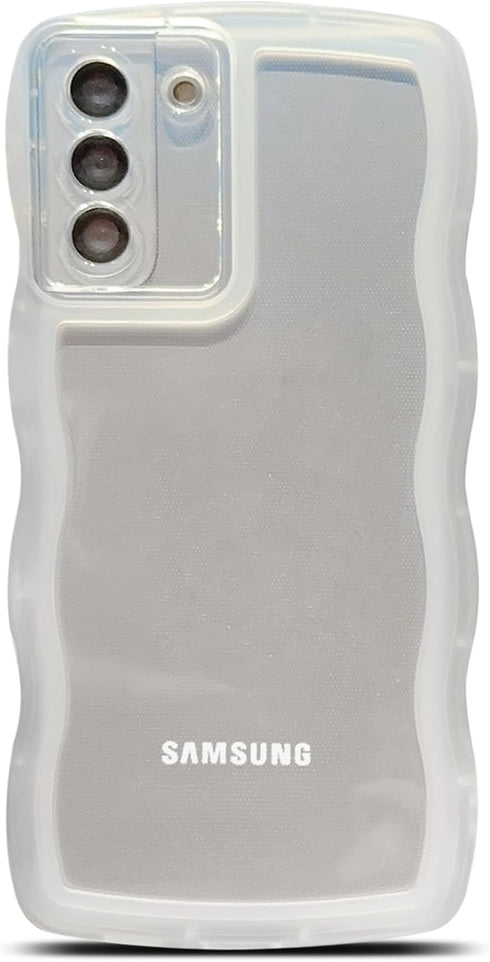 Compatible with Samsung Galaxy S21 Plus Case,Cute Curly Wave Matte Frame Edge Soft Shockproof Protective Cases Clear Cover for Women Girls (White)...