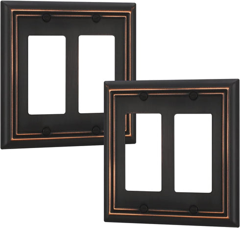 DEWENWILS Double Decorator Wall plates, Aged Bronze Outlet Covers, Metal Face Plates for Electrical Outlets, GFCI, Dimmer Switch, 2-Pack...