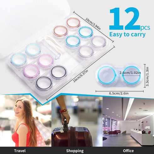 12 Pack Clear Contact Lens Case, Portable Contact Lenses Case with Tweezer Remover Tool Solution Bottle Contacts Soak Storage Container Kit for Tr...