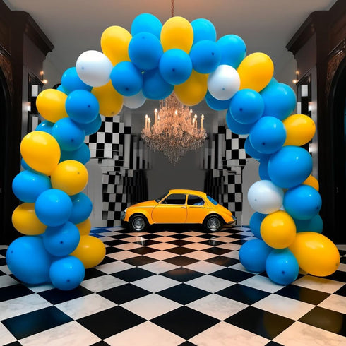 155Pcs Race Car Balloon Garland Arch Kit, Dusty Blue and Yellow Latex Balloon Checkered Foil Balloons for Race Car Truck Two Fast Hot Wheels Birth...