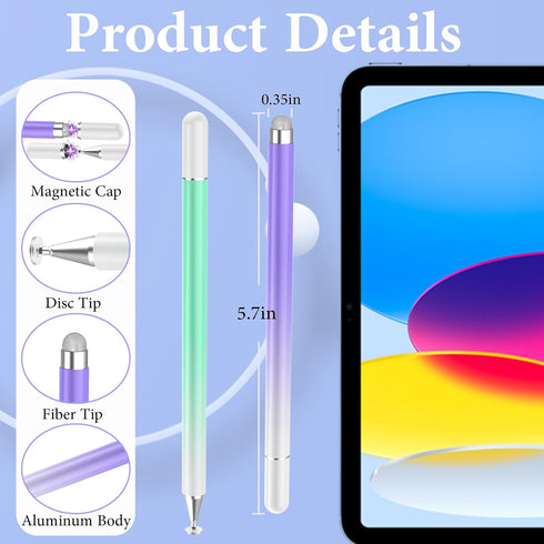 Stylus Pens for Touch Screens(2PCS), High Precision Magnetic Disc Universal Stylus Pen for iPad, 2-in-1 iPad Pen Compatible with iPhone/iPad/Andro...
