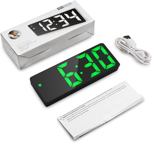 AMIR Alarm Clock, LED Clock for Bedroom, Electronic Desktop Clock with Temperature Display, Adjustable Brightness, 12/24H Display for Home (Plug N...