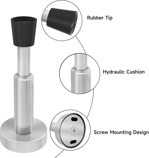 DOKU 4.1 Inch Spring Door Stoppers, 3Pcs Stainless Steel Door Stopper with Rubber Tips Bumper, Hydraulic Shock Absorbent Technology, Wall Mounted ...