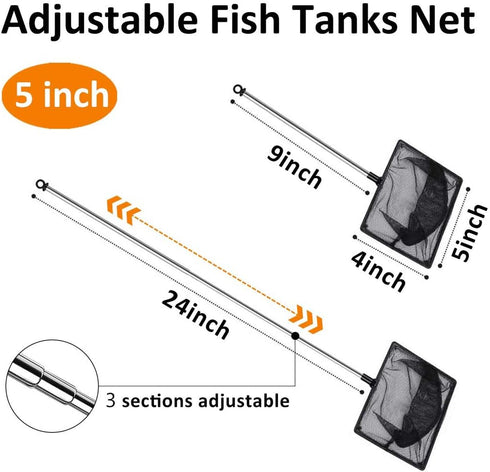 Aquarium Fish Net, 5 Inch Fine Mesh Fish Tank with Extendable 9-24 inch Long Handle...