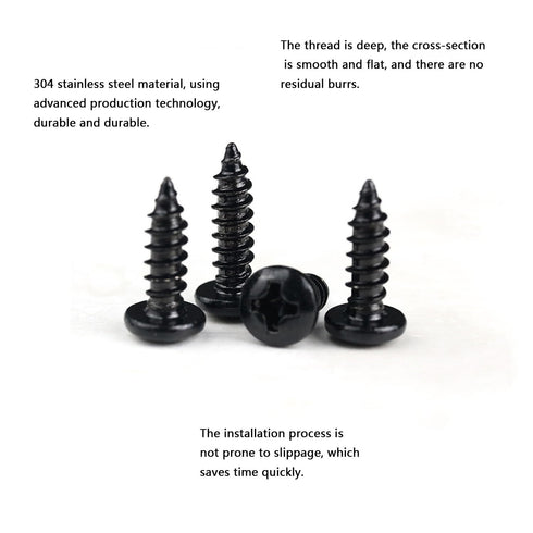 M5*35mm Black Self Tapping Screws, Phillips Pan Head Zinc Plating 304 Stainless Steel Screws, Fasteners Bolts for Plastic Wood Furniture and Drywa...