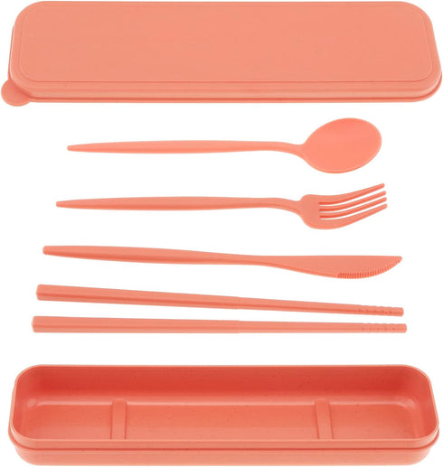 OriGlam Wheat Straw Cutlery Set,Portable Utensils Cutlery Reusable Travel Utensil Flatware Set Spoon Fork Knife Chopstick Set (red)...