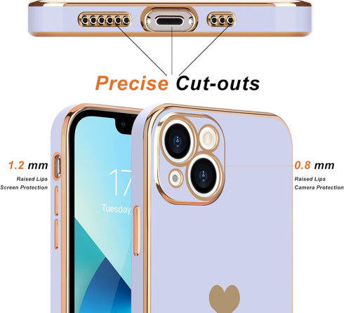 Teageo Compatible with iPhone 13 Case for Girl Women Cute Love-Heart Luxury Bling Plating Soft Back Cover Raised Full Camera Protection Bumper Sil...