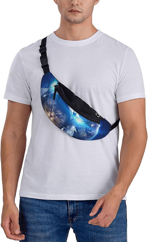 Space Cat Fashion Casual Fanny Pack Waist Bag Men Women Adjustable Belt Waist Bag For Travel Hiking Cycling Running Festival Carnival...