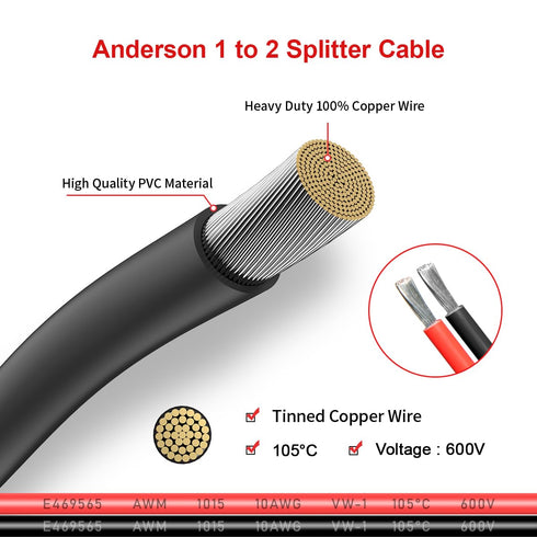 Anderson Y Splitter Cable,10AWG Solar Charging Splitter Cable Solar Panel Extension Cable for Solar Generator Power Station(1FT)...