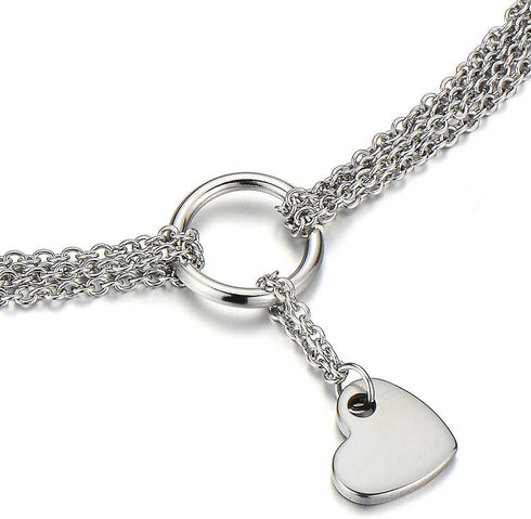 COOLSTEELANDBEYOND Stainless Steel Multi-Strand Anklet Bracelet with Dangling Charms of Hearts...