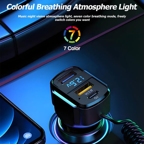 USB C Car Charger, 3-Port Fast Car Charger PD3.0 & QC3.0 with LED Digital Display, Cigarette Lighter Fast Charging Adapter Compatible with iPhone ...