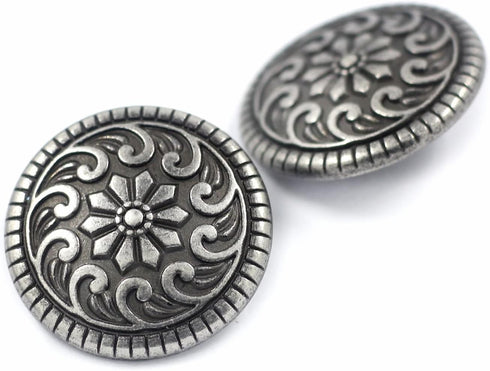 Bezelry 12 Pieces Sea Wave and Flower Metal Shank Buttons. 23mm (7/8 inch) (Gray Silver)...