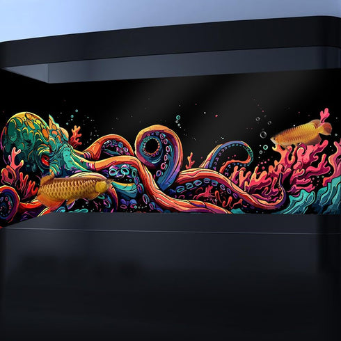 24X12IN Blacklight Octopus Sea Monster HD 3D Black Light Aquarium Background UV Reactive Background Terrarium Background with 10 EVA Double-Sided ...
