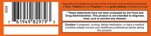 Zincovit - C, Chewable Vitamin C and Zinc Lozenges with Propolis, 60ct, Vegetarian...