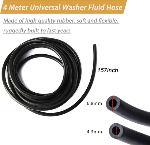 Windshield Washer Hose Kit - 4 Meter Universal Washer Fluid Hose with 12 Pcs Hose Connectors, Suitable for Most Windshield Washer Nozzle Installat...