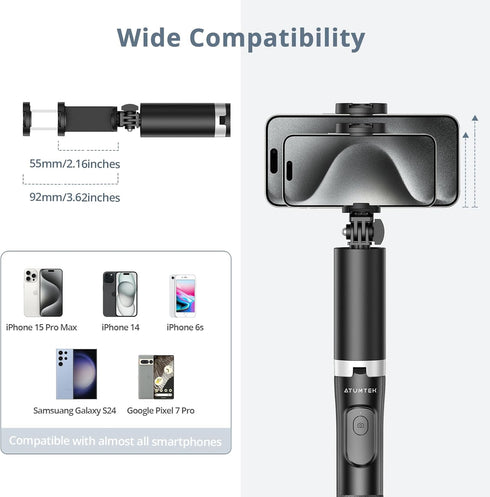 ATUMTEK 63" Phone Tripod, Extendable Selfie Stick Tripod with Bluetooth Remote, All-in-One Aluminum Phone Tripod Stand with Cold Shoe Mount for Go...
