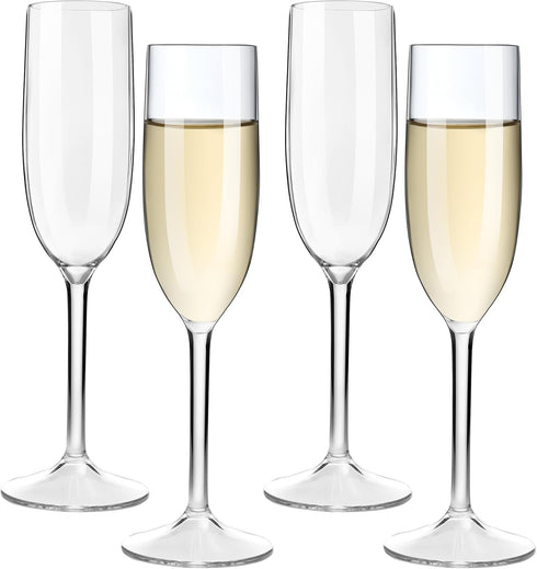 MICHLEY Tritan Champagne Flutes Glassware 6 oz, Set of 4 Unbreakable Plastic Wine Glasses, Crystal Clear, Dishwasher-safe...
