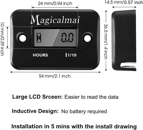 2pcs Magicalmai Inductive Hour Meter for Gas Engine Generator Lawn Mower Pressure Washer Marine ATV Boat Outboard Motor Dirt Bike Motorcycle Water...