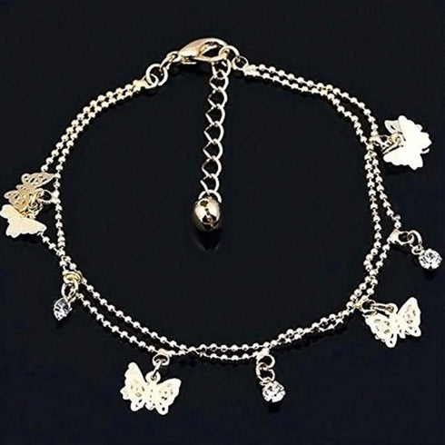 Lzz Ladies charm gold butterfly double-layer ankle chain anklet bohemian adjustable beach anklet footwear...