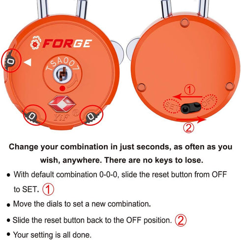 Forge Quality TSA Approved Luggage Locks for Travel Accessories, Suitcase, Pelican case, Set Your own Combination, Zinc Alloy Body-Cable Locks Ora...