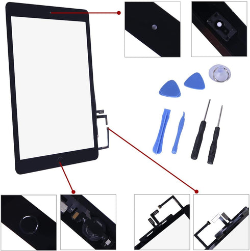 Touch Screen Digitizer for 2017 iPad 9.7 (A1822, A1823) Front Glass Replacement with Home Button & Tool Repair Kit + Adhesive (Black)...