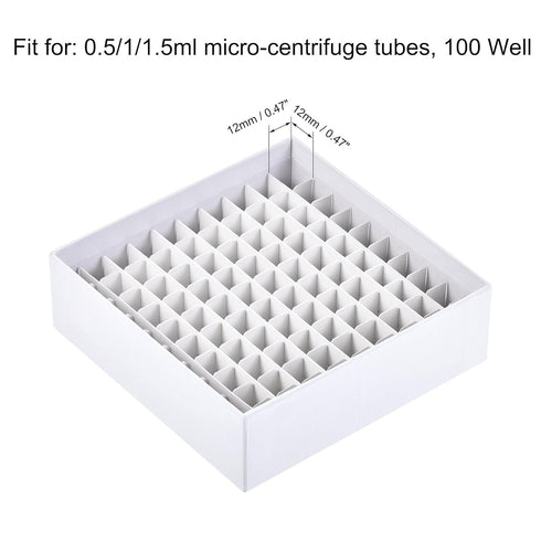 uxcell Centrifuge Tube Freezer Storage Box 100-Well Cardboard Holder White for 0.5/1/1.5ml 12mm Dia Micro Centrifuge Tubes...
