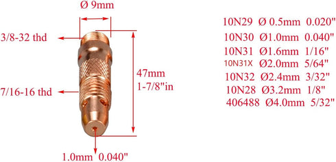 RIVERWELD 18pcs TIG Collet Bodies 10N30 10N31 10N32 10N28 406488 Collets Alumina Nozzle 10N49 10N48 10N47 10N46 10N45 TIG Back caps Assorted Size ...