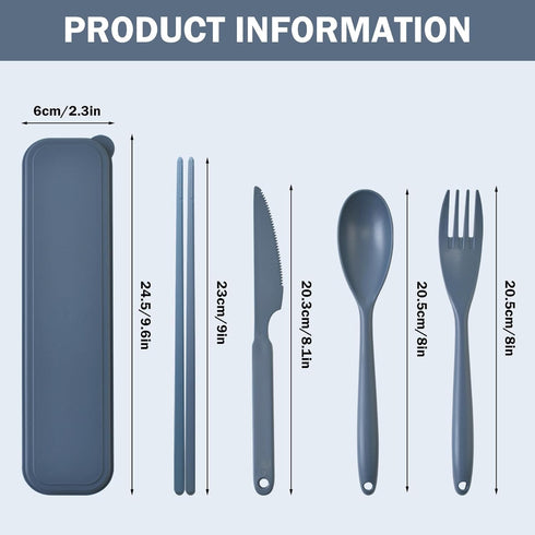 Large Reusable Travel Utensils Set with Case, Plastic Silverware Set for Adults Travel Picnic Camping, Portable Flatware Cutlery Set with Chopstic...