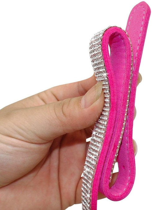 Cute Dazzling Sparkling Elegant Fancy Soft Suede Leather Bling Rhinestone Crystal Jeweled Pet Cat Dog Puppy Collar Dog Leash Combo Set (L(Neck 15-...