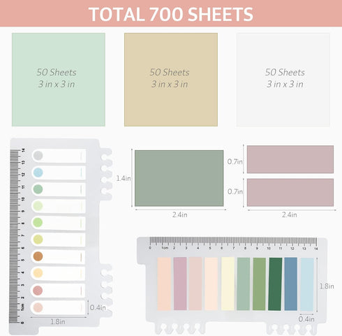 ONEDONE Transparent Sticky Notes,700 Sheets Clear Sticky Notes Tabs for Annotating Books, Translucent Sticky Notes w/Index Tabs Book Tabs Sticky T...
