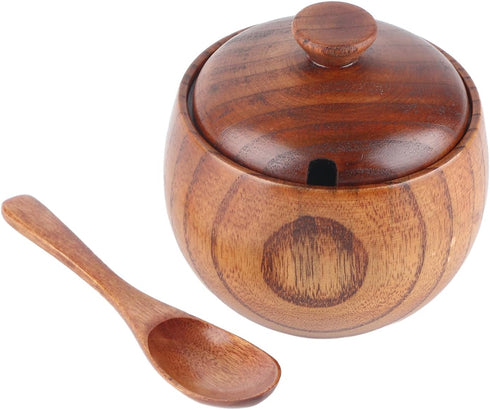 Hapivida Wood Salt Box Spice Jar, Wooden Salt Cellar with Lid and Spoon Pepper Sugar Bowl Seasoning Container Holder for Kitchen Serving...